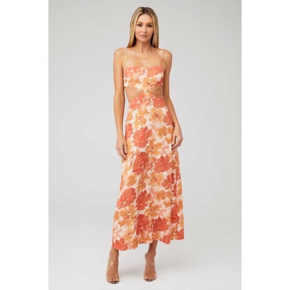 Significant Other Maeve Orange Floral Cutout Back Midi Dress SD230173D-PRT